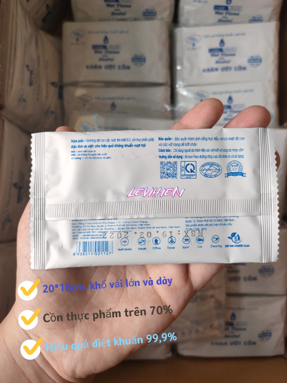 Combo 20 cái Khăn ướt Cồn Max Cool kháng khuẩn Wet Tissue Alcohol
