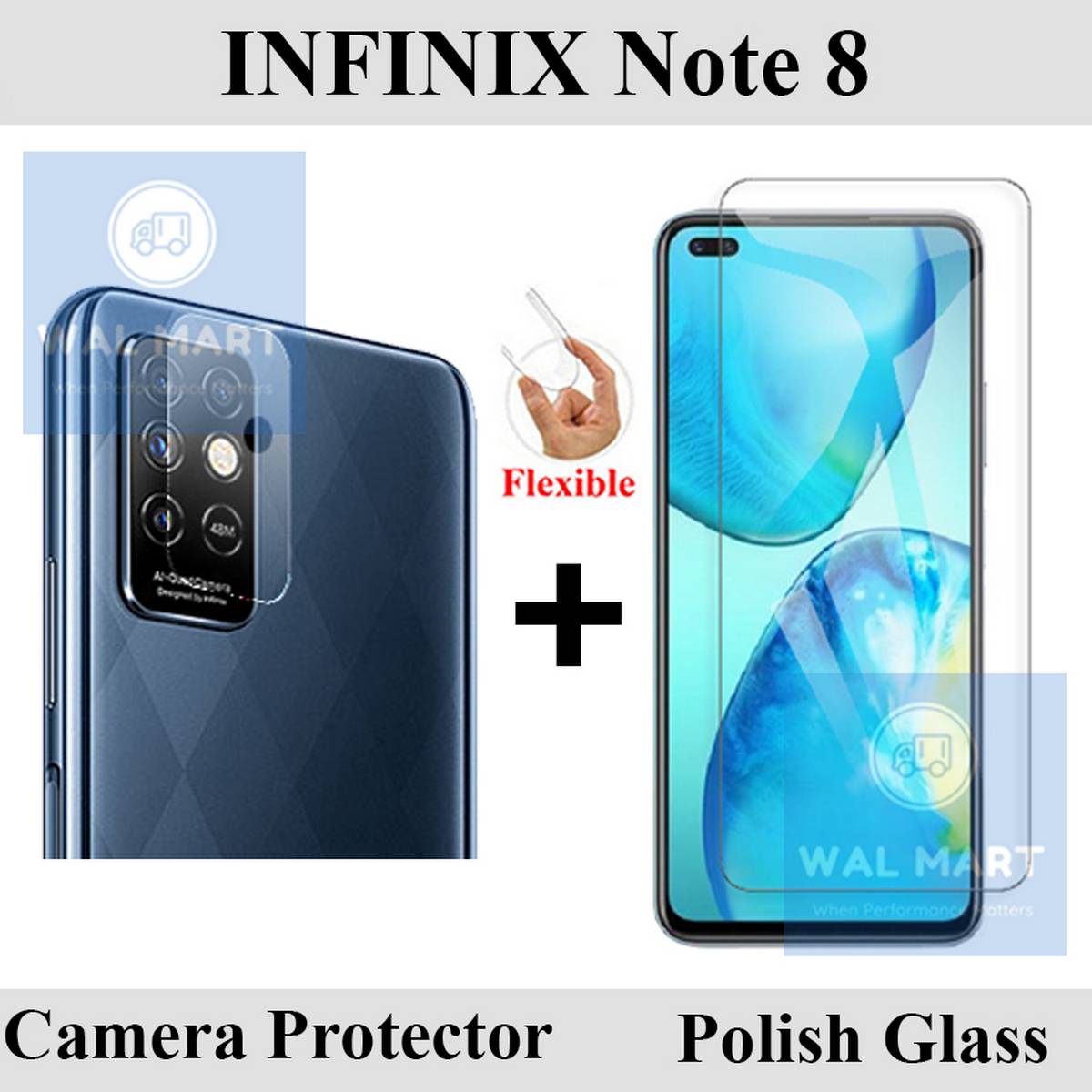 Infinix Note 8 Tempered Glass Screen Protector Polish Glass + Back Camera 9H Gorilla Flexible Protector For Infinix Note 8. 