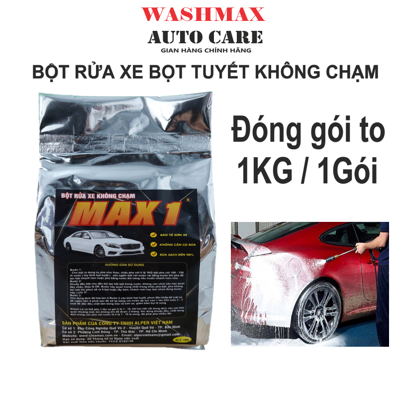 1KG Bột rửa xe bọt tuyết không chạm Max1, WASHMAX Autocare