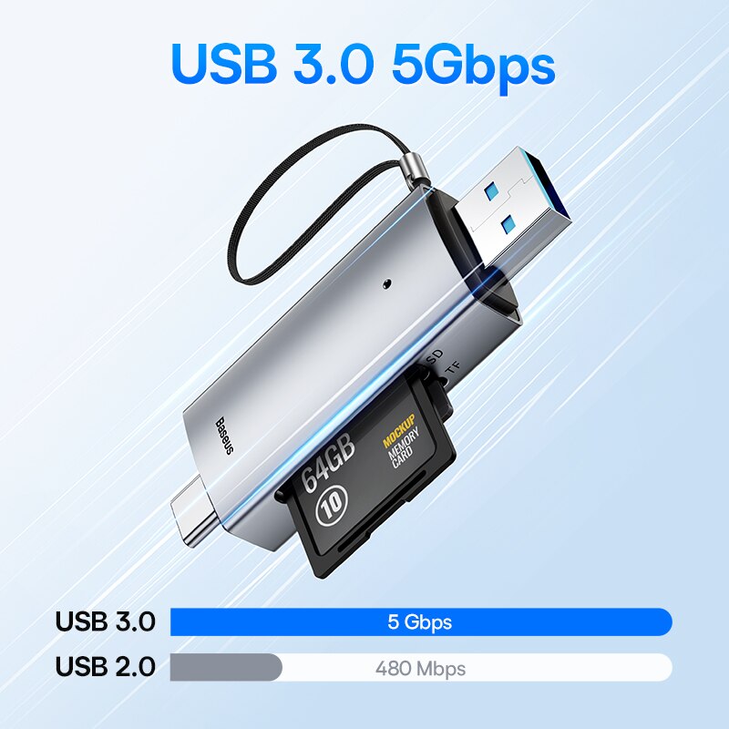 Baseus Card Reader USB C & USB3.0 To SD Micro SD TF Memory Card Device 104MB/S 2TB Smart Cardreader For Laptop Accessories 2023new