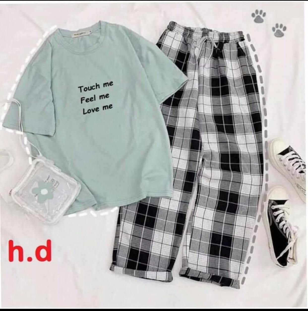 SÉT áo touch me + quần kẻ caro hđ2