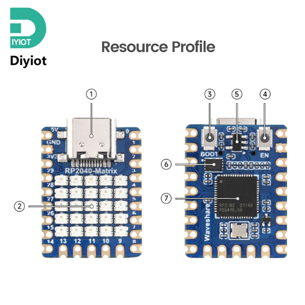 Diyiot RP2040 Mini Development Board 5 * 5 RGB LED Matrix Development Board Module Type-C Connector Support for MicroPython C/C++