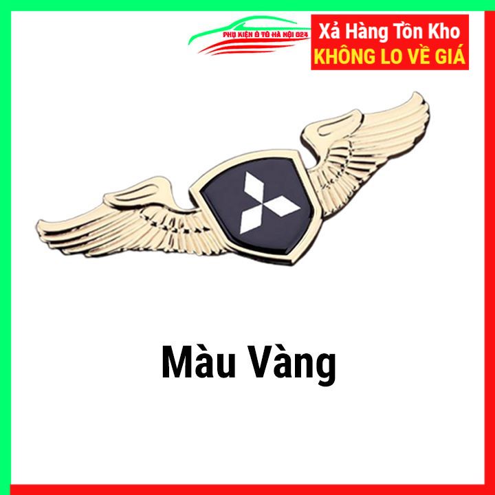 Logo cánh chim thiên thần xe MITSUBITSHI trang trí ô tô mạ màu vàng/bạc