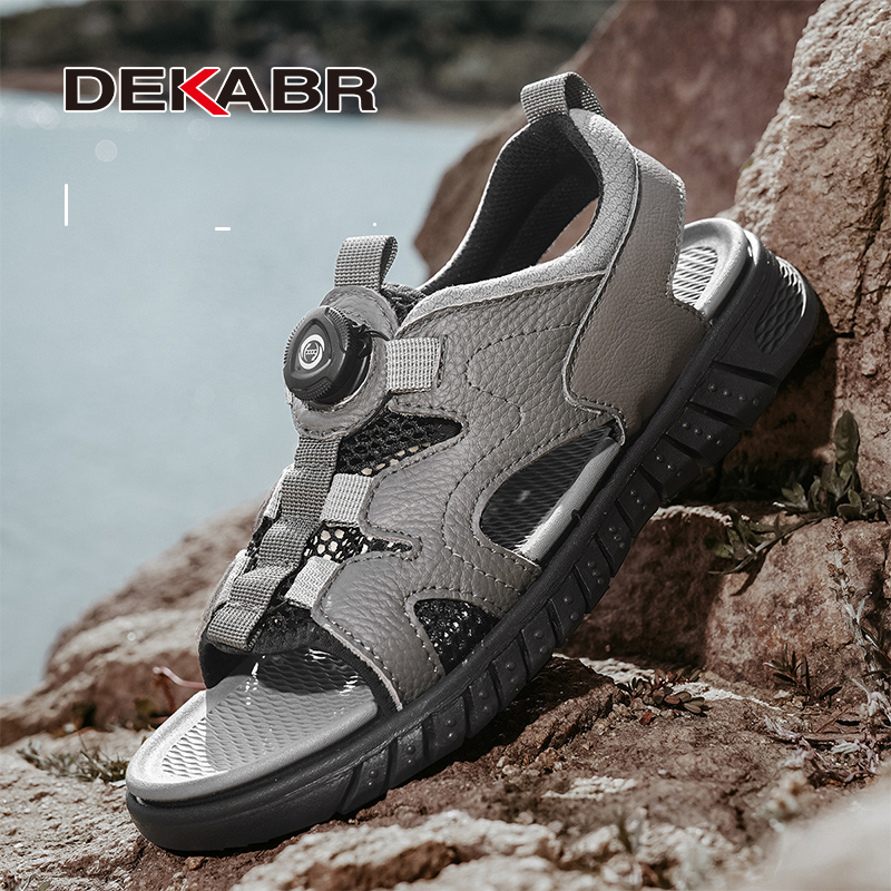 DEKABR New Casual Men Soft Sandals Breathable Mesh Summer Quick Lacing Fashion Outdoor Genuine Hide Summer Sandals Size 38-48. 