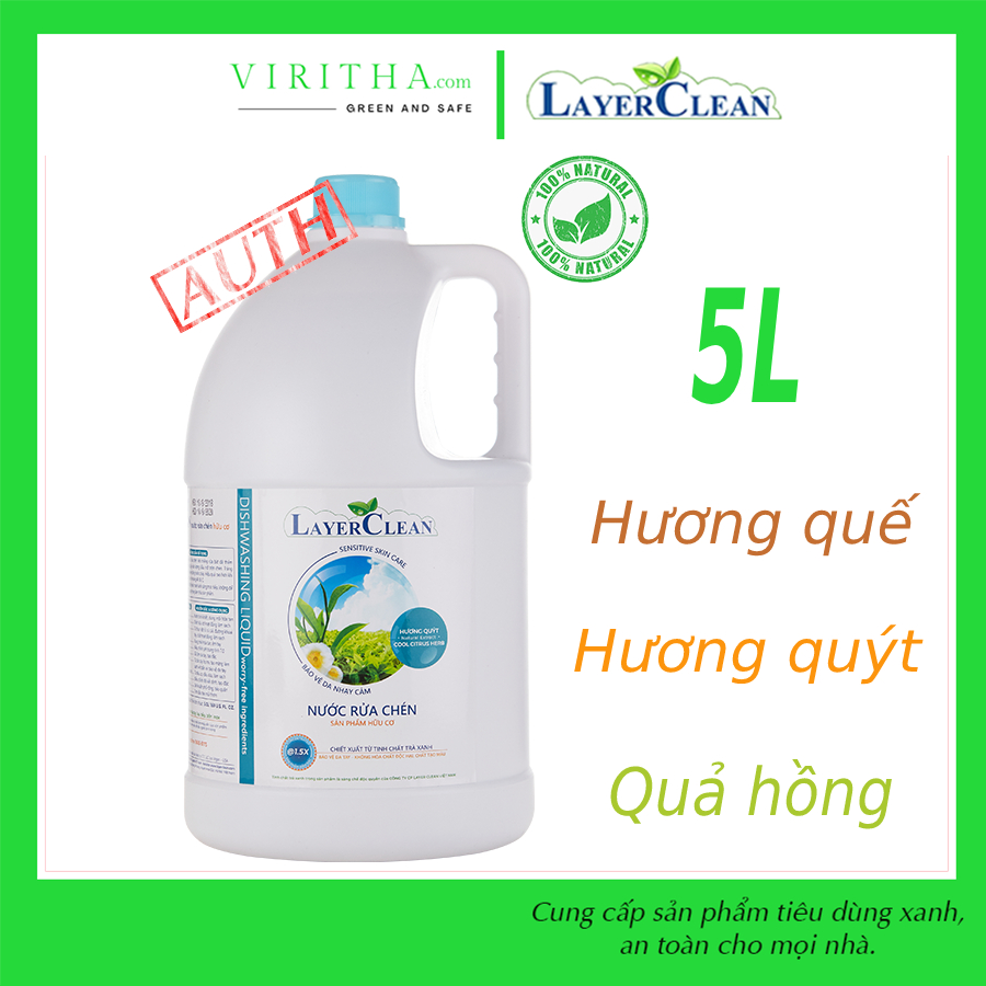 [THANH LÝ] Nước rửa chén bát hữu cơ Layer Clean chai 5L Siêu tiết kiệm