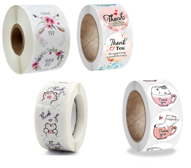 Cuộn 500 miếng dán Sticker "Thank You" - 6 styles (đường kính nhãn dán 2,5cm)