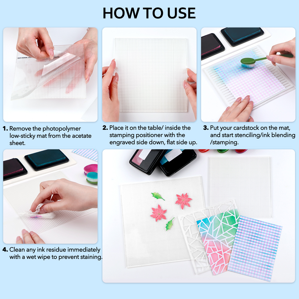 Tacky Ink Low Tack Sticky Mat with Grid for Stamping Stenciling Ink Blending ...