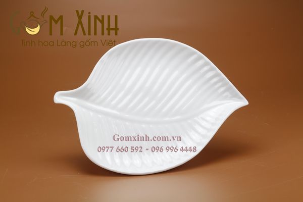 Đĩa sứ lá trầu men trắng Bát Tràng