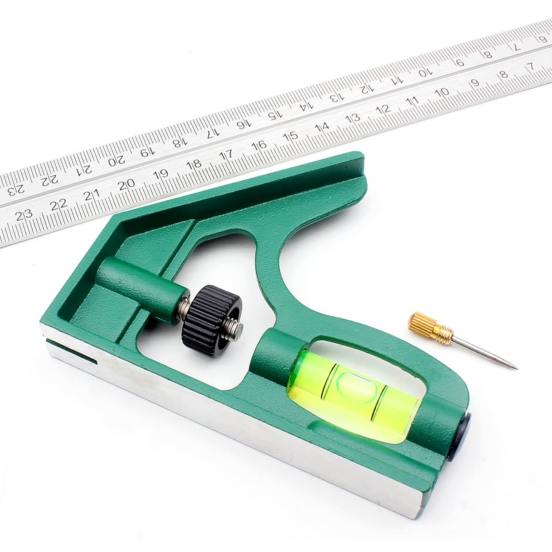 INGBONT 12''Adjustable Protractor Angle Ruler Combination Square Ruler Stainless Steel Bubble Level 300MM Carpenter Measure Tool