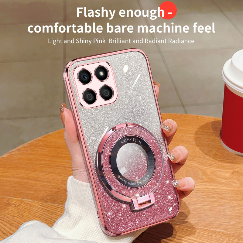 For Honor X6B 4G Case Creative Bracket Transparent Fashion Soft Glitter Plated Fall Prevention for Honor X6B Back Cover.