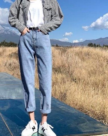 QUẦN BAGGY JEAN NỮ LƯNG THUN THỜI TRANG