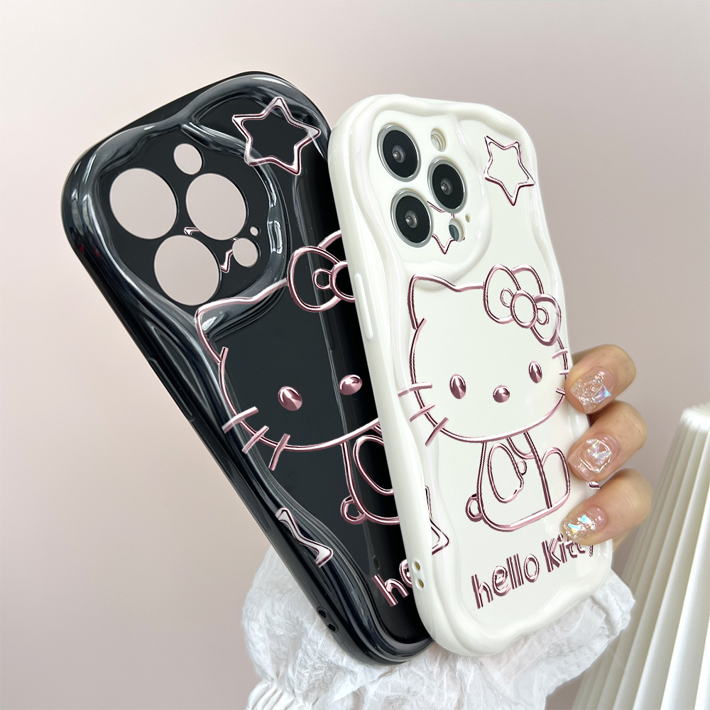 AMORVOR for Samsung A36 A56 5G Back Cover Hello Kitty Wavy Cream Texture Edge Soft Silicone Phone Case. 