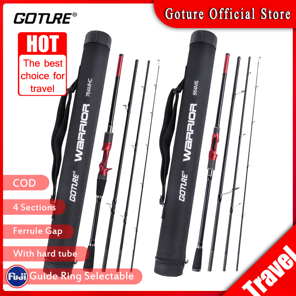 Goture WARRIOR Spinning Casting Fishing Rod Carbon Fiber 4 Sections  Portable Travel Lure Rods With Hard Case