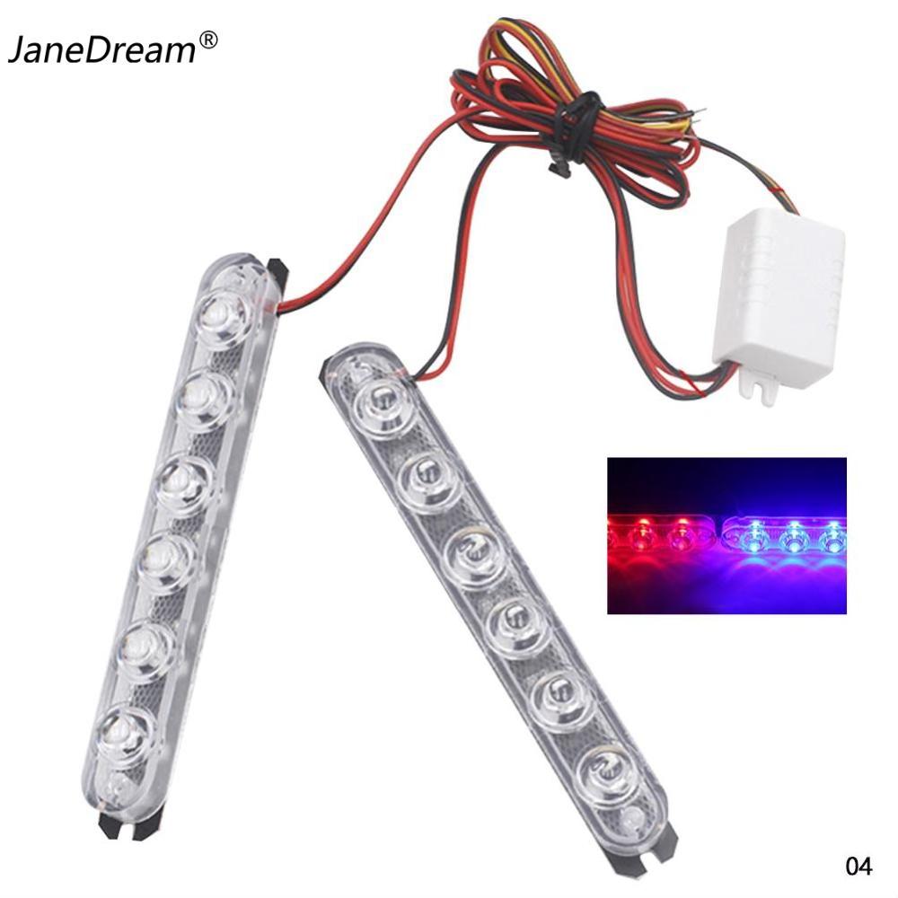 JaneDream 2Pcs 12V Strobe Police Light 6 LED Car Truck Motorcycle Flashing Emergency Warning Rear Tail Brake Stop Led Lights Lamp