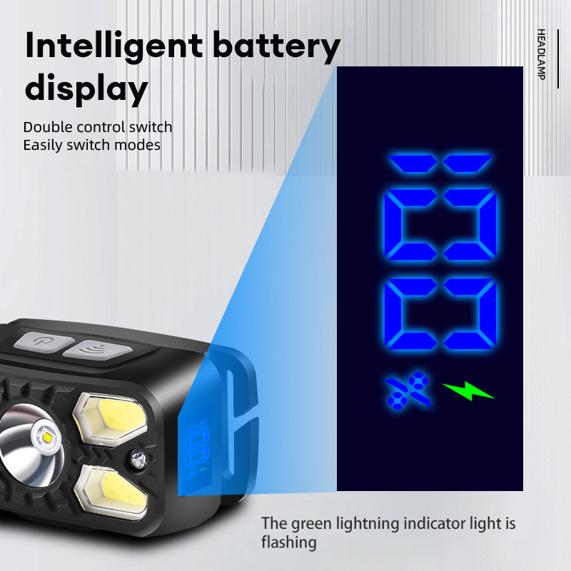 Digital sensor headlamp, lightweight head-mounted lighting, outdoor rechargeable super bright headlamp