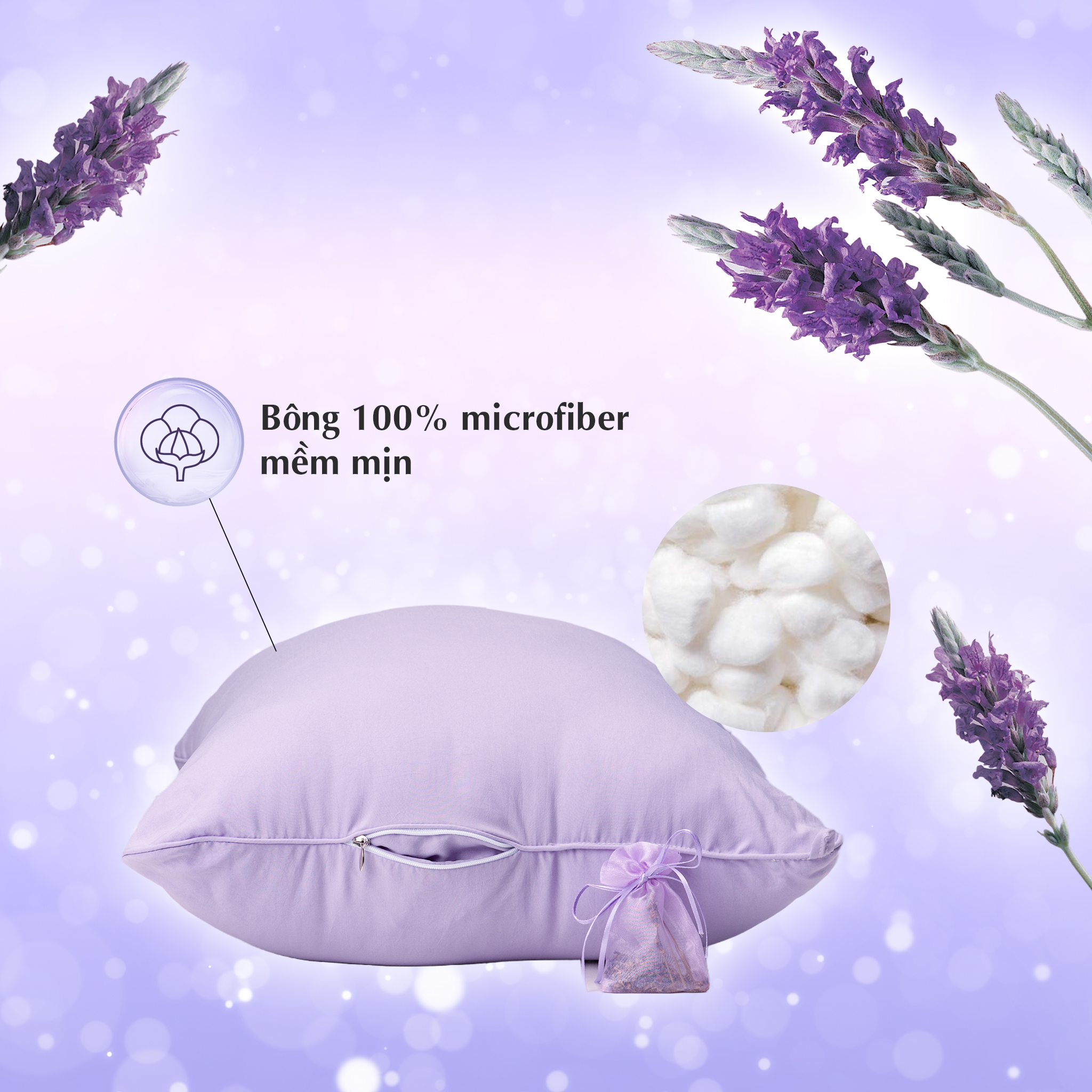 [EVERON Chính Hãng] Ruột gối Cao Cấp hương Lavender (Gối êm + có tem điện tử chính hãng)