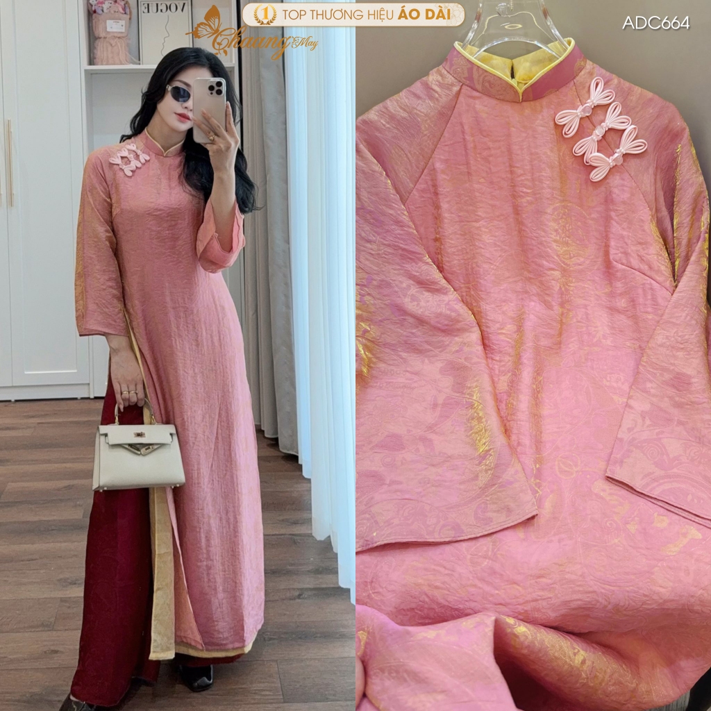 Áo dài cách tân nữ 4 tà lụa óng ánh kim The Tencel dáng suông xưa ADC664 may sẵn áo dài dự tiệc cưới hỏi lễ tết đẹp