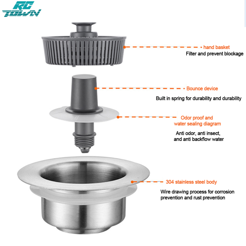 Kitchen Sink Drain Strainer With Portable Handle Stainless Steel Sink Drain Strainer Rust-proof Scratch-resistant Sink Stopper