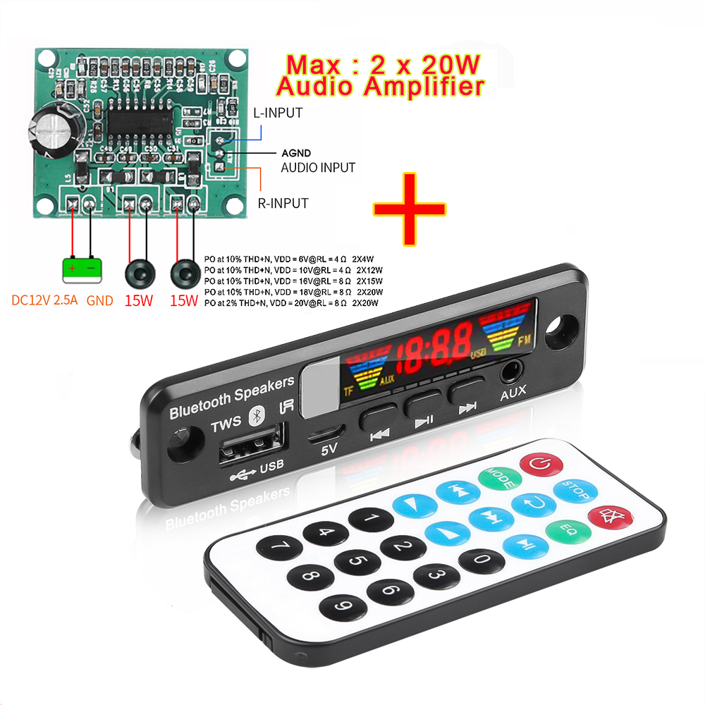 Kebidumei Bluetooth 5.0 Decoder Board 5V Wireless FM Radio MP3 Player Support TF Card USB AUX Audio Decording Board Module