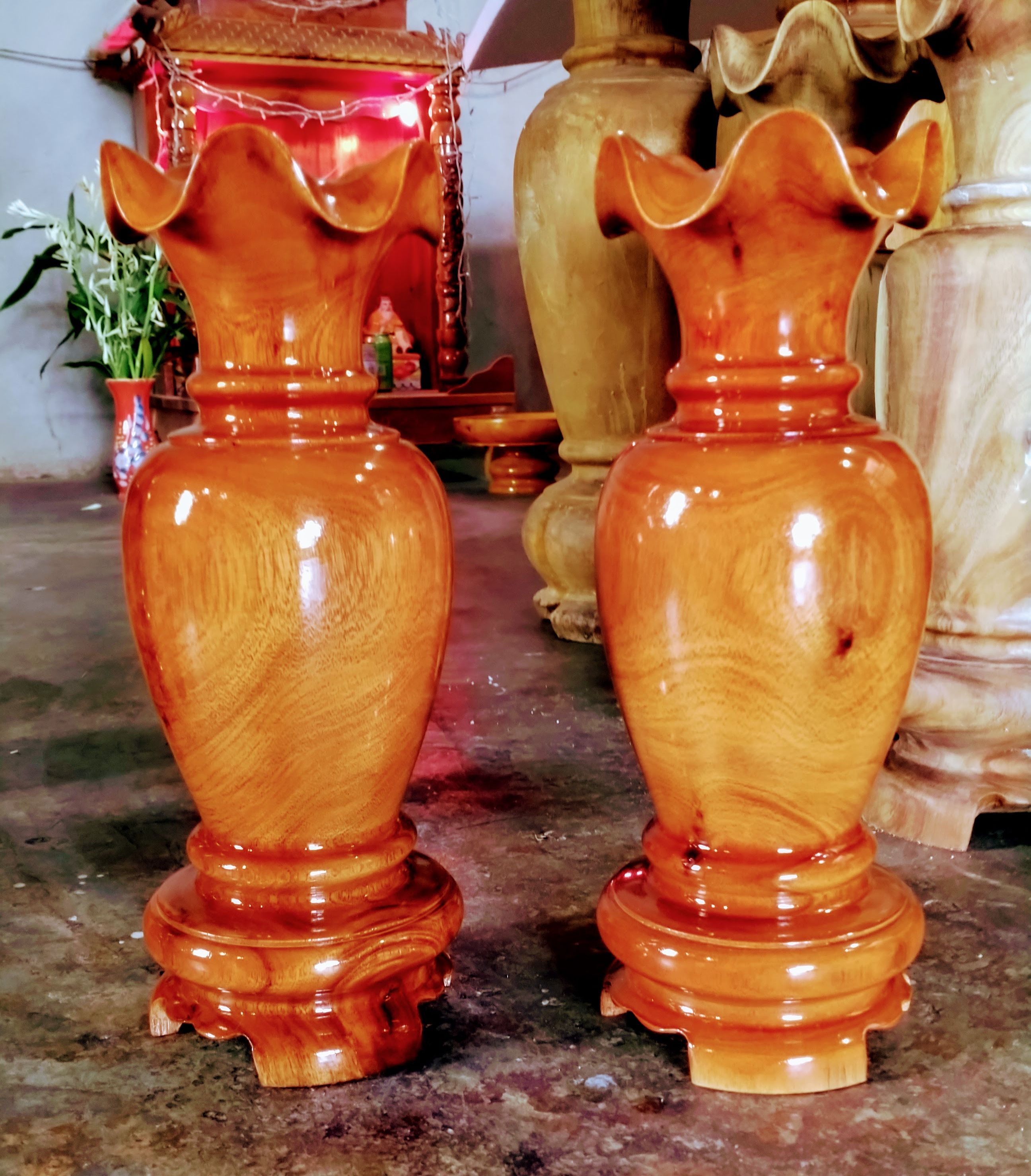 một đôi lục bình gỗ tràm cao 30cm x 12cm