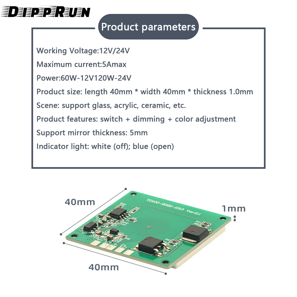 DIPPRUN 12V-24VTouch Sensor Switch for Bathroom Mirror LED Light Capacitive Touch Light Switch 12V24V Bathroom Smart Glass Capacitance Sensor Module
