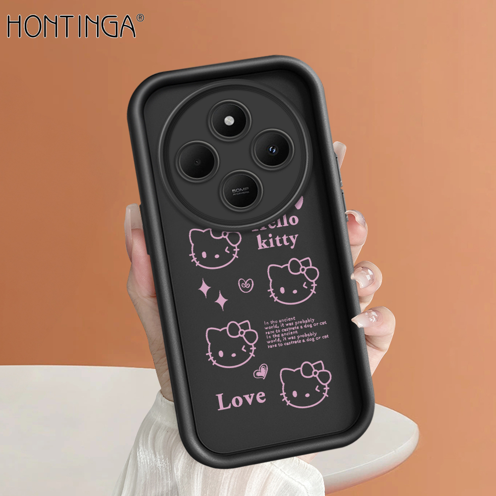 Hontinga for Redmi 14C Back Cover Pink Hello Kitty Pattern Ladder Soft Camera Protection Rubber Phone Case.