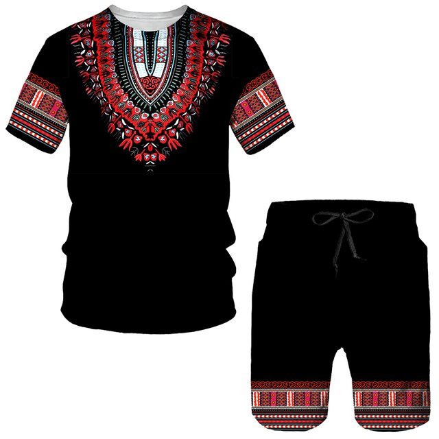 Men's African Folk Custom Dashiki 3d Pattern Graphic Print T-shirt & Shorts  Set, Men's Chic Beach Outfits, Plus Size - Temu