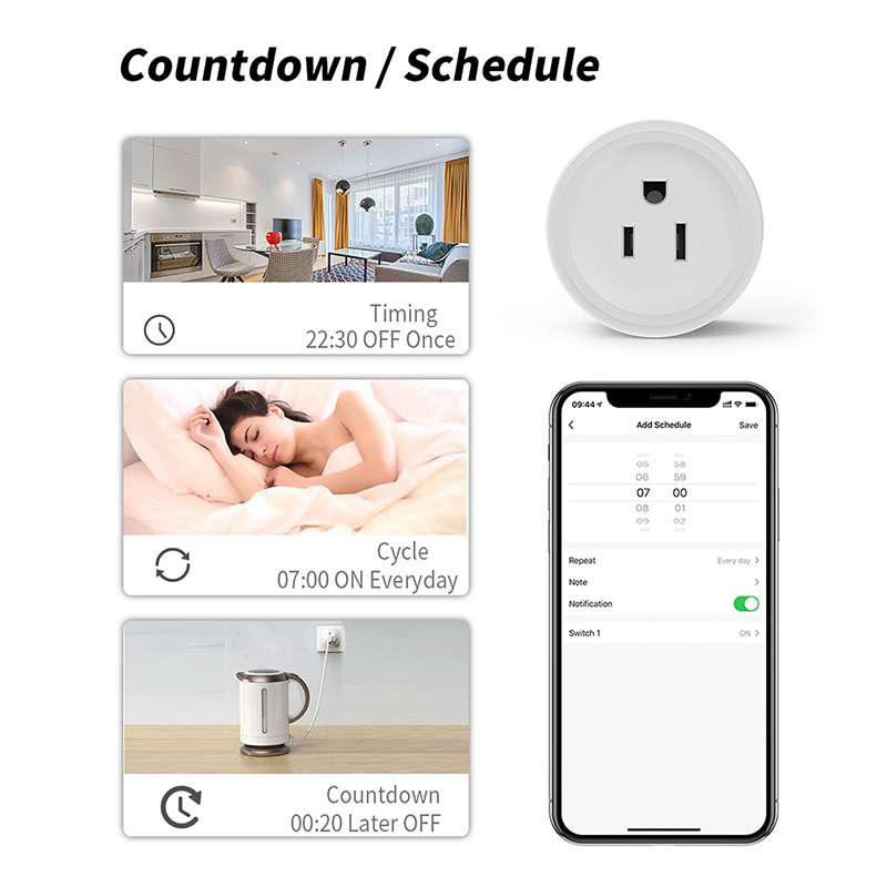 WIFI Smart Socket US Plug 10A With Power Monitoring Timing Function Smart Life App Outlets Works With Alexa Google Home. 