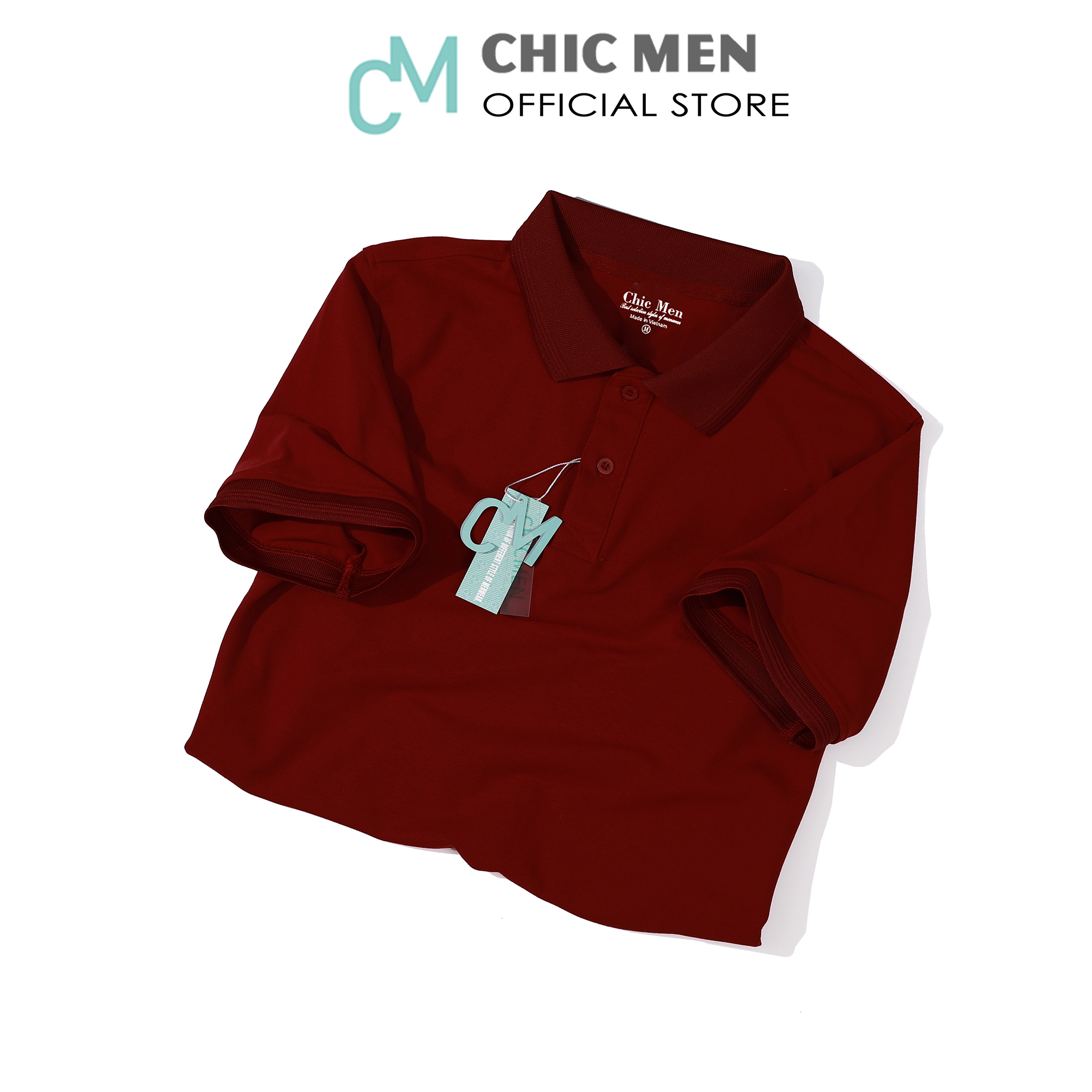Áo POLO nam cổ bẻ BASIC,form regular, vải cá sấu CVC, phong cách, màu Đỏ Mận - CHICMEN