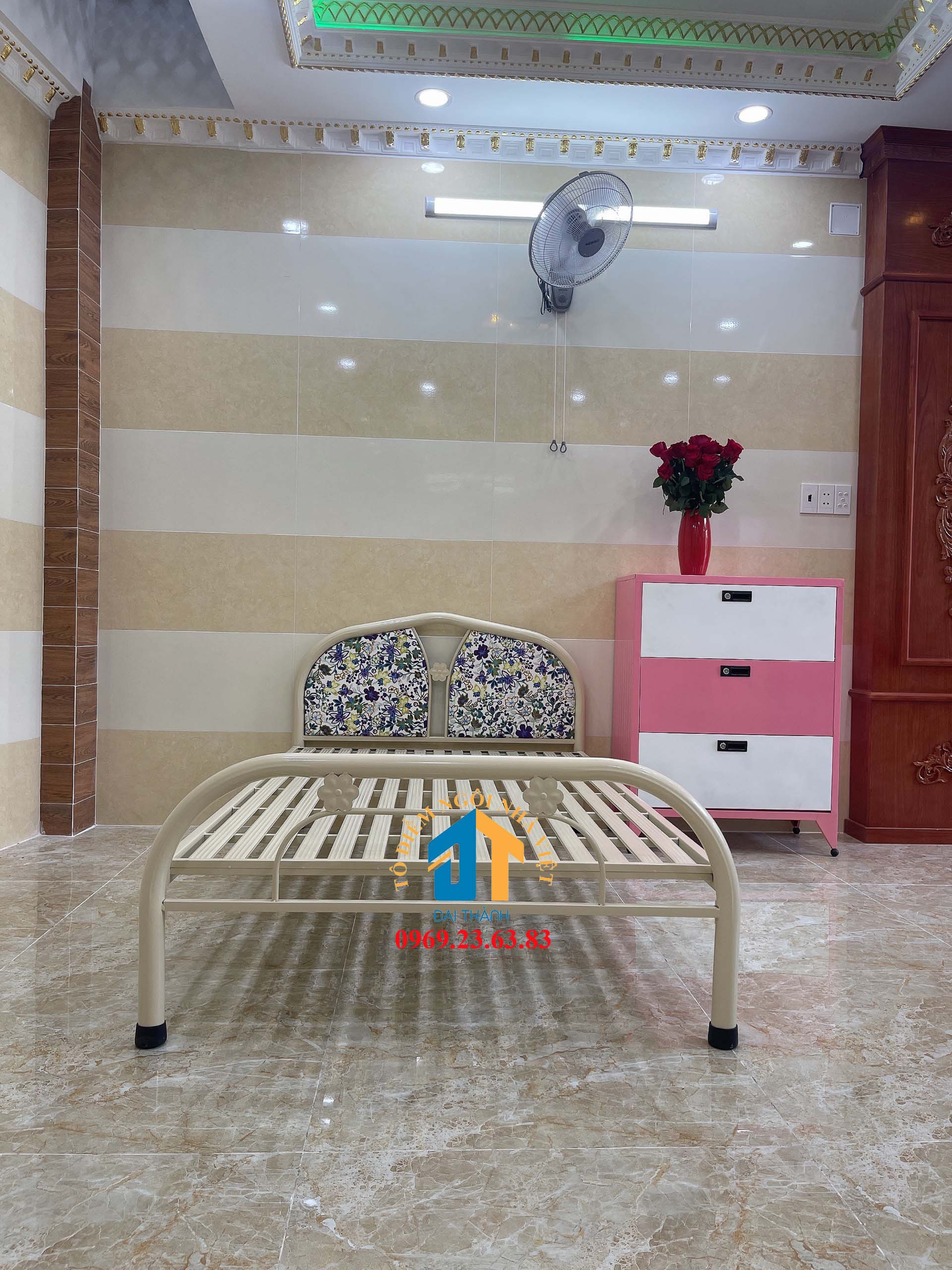 Giường  sắt kích thước ngang từ 0,8M đến 1m8 dài 2M – GS31 mẫu đơn giản, tiện dụng, dễ dàng tháo ráp di chuyển.