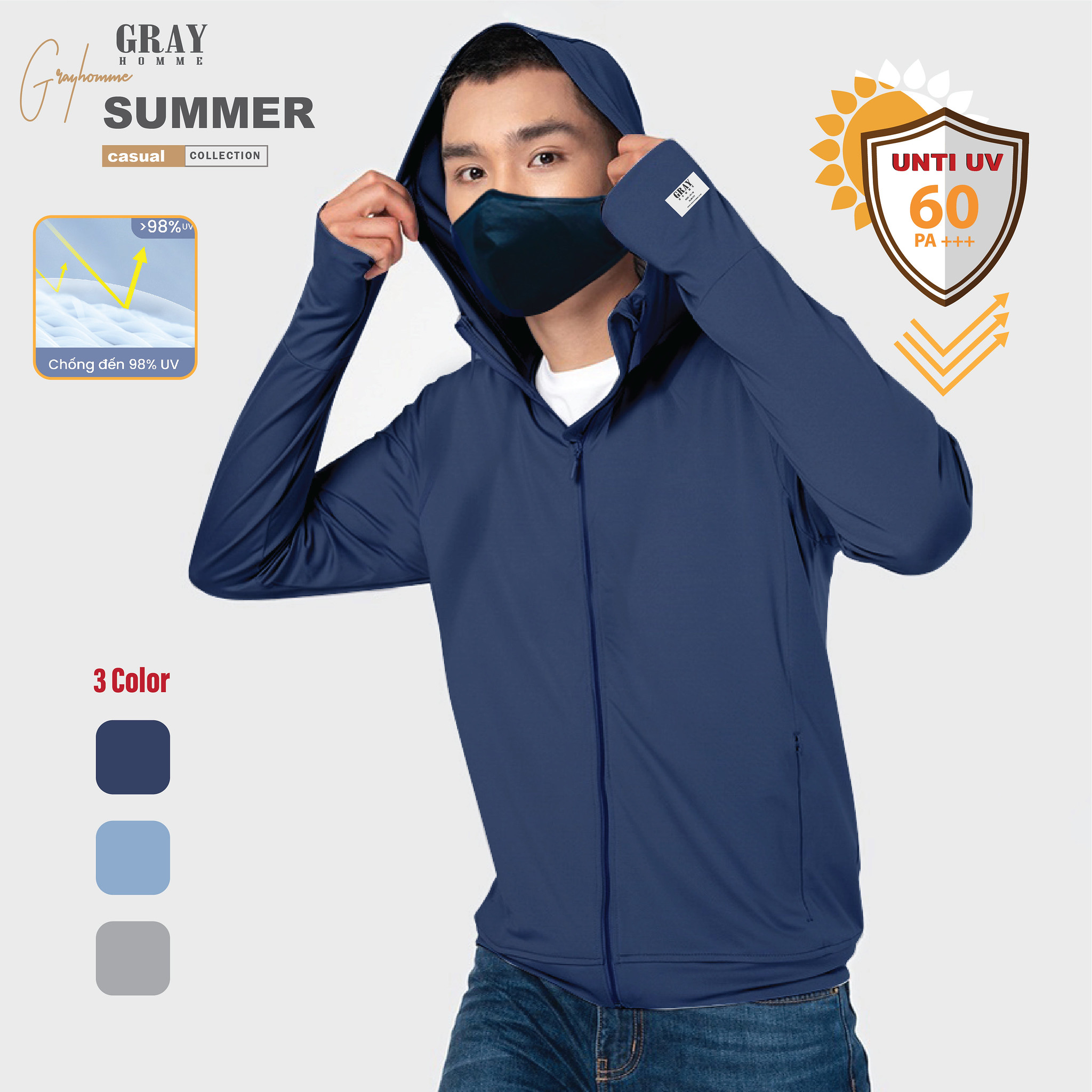 Áo chống nắng nam GRAYHOMME Ultral Dry vải dày có lỗ thông hơi chống tia UV SUN001 thumbnail