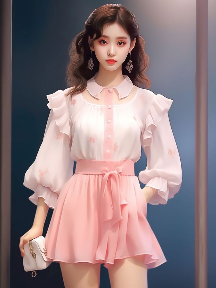 Cold and Indifferent Women's Clothing Chic Pink Printed Top and Sweet Spicy Pairing with Short Skirt Sweet and Spicy Small Set Women's Light Luxury and High-end Feeling