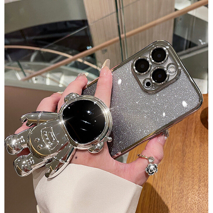 New Phone case Galaxy A36 A26 A56 Back cover Fashionable Frosted Silicone Soft Dustproof Bracket Adsorb + Electroplated astronaut bracket For Samsung Galaxy A36 A26 A56 case. 