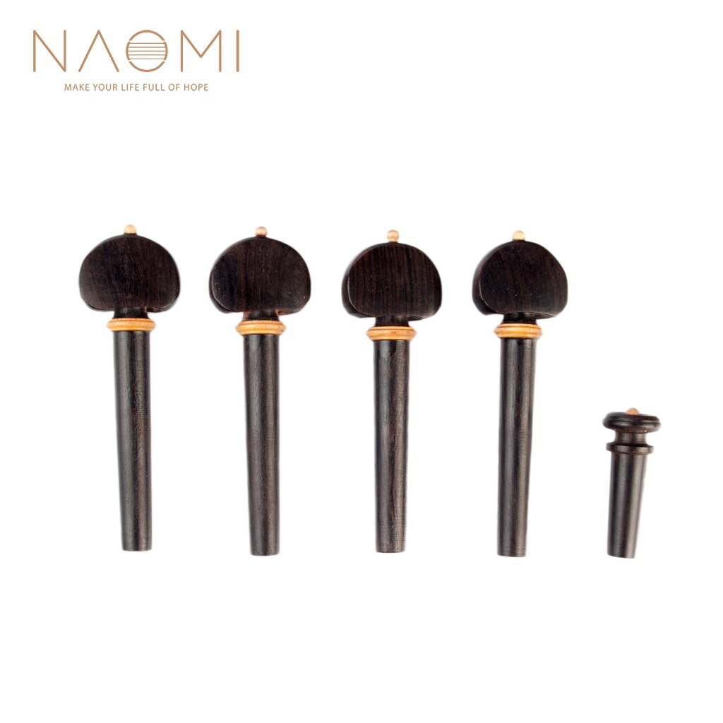 NAOMI 4 PCS Ebony Violin Turning Pegs + 1 Pcs Endpin W/Wood Decoration Violin Good Replacement Violin Essories New