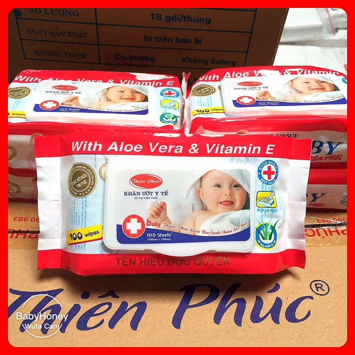Combo 15 gói Khăn ướt, giấy ướt Baby Thiên Phúc 100 tờ Không mùi Chính Hãng