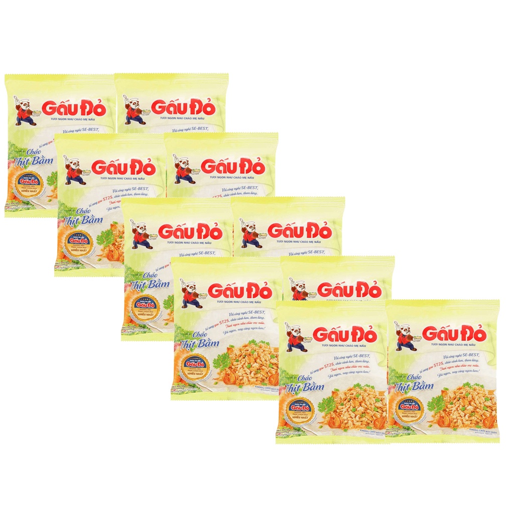 [Combo 10 Gói] Cháo Gấu Đỏ (Vị Gà/Thịt Bằm) 50g/gói