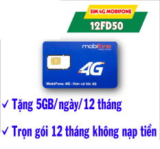 Sim 4G Mobifone 12FD50 5GB/Ngày 120GB/tháng – Trọn Gói 12 tháng Không Cần Nạp Tiền