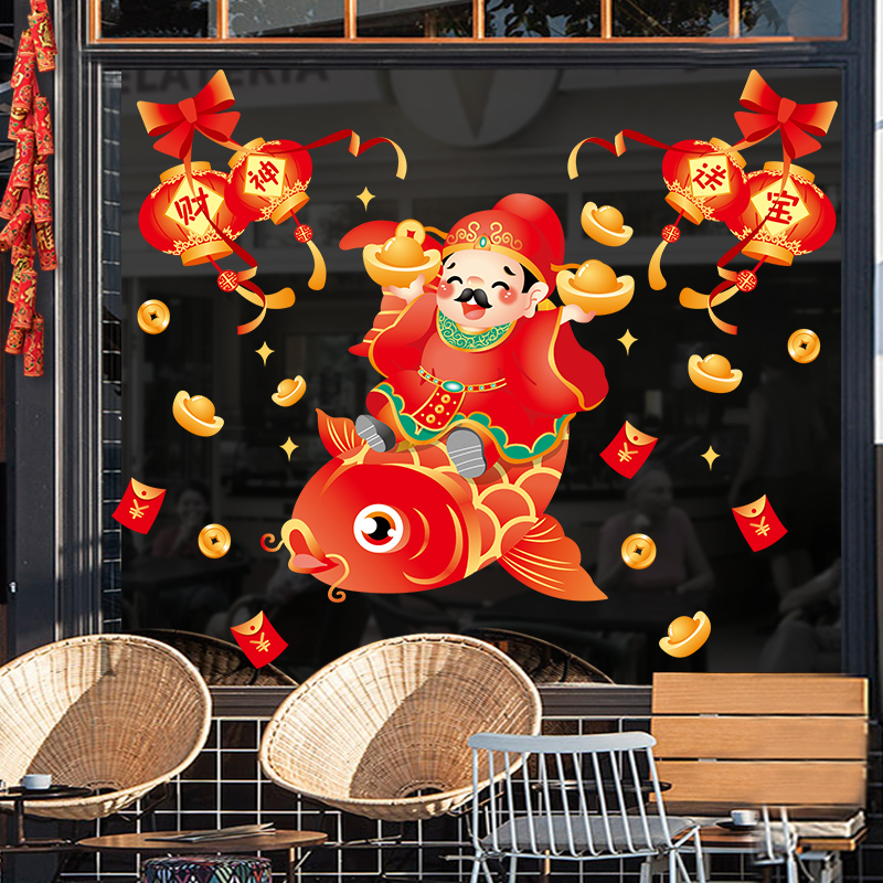 DECAL TẾT – Táo Quân Cưỡi Cá Chép và Lồng Đèn