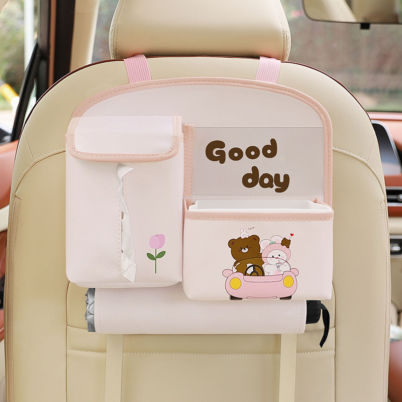 Multi-functional car storage bag Cute cartoon rear seat back hanging storage bag Inside the car garbage bin