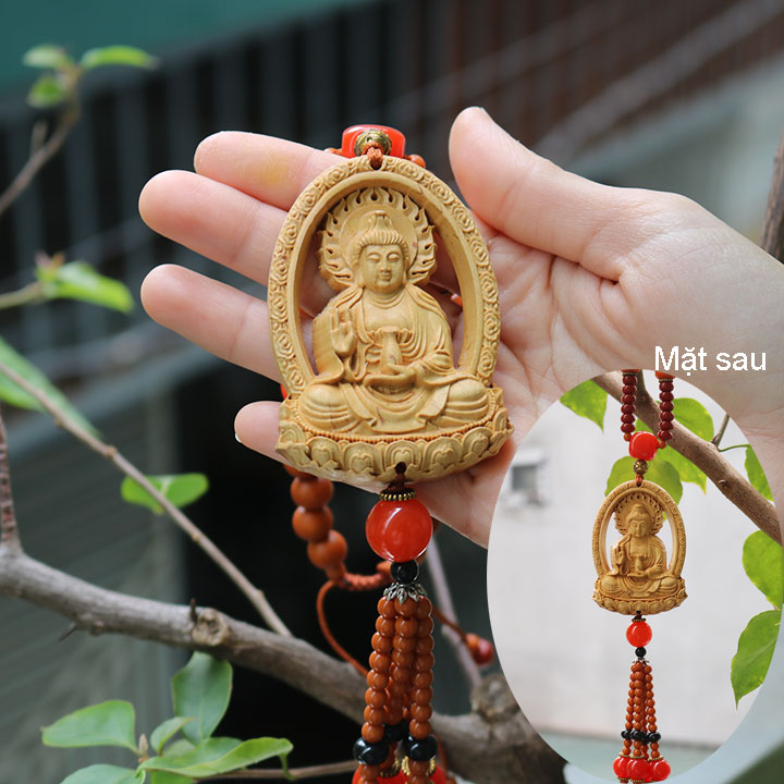 Dây treo xe ô tô - Khánh treo xe Phật Giáo - Treo xe mang lại may mắn, đi đường bình an - Dây treo xe ô tô gỗ hoàng dương cao cấp