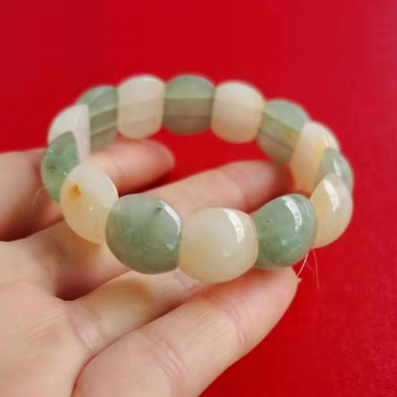 Natural Dongling jade hand raft Get rich Turn luck green jade bracelet Wide version arc Fashion couple