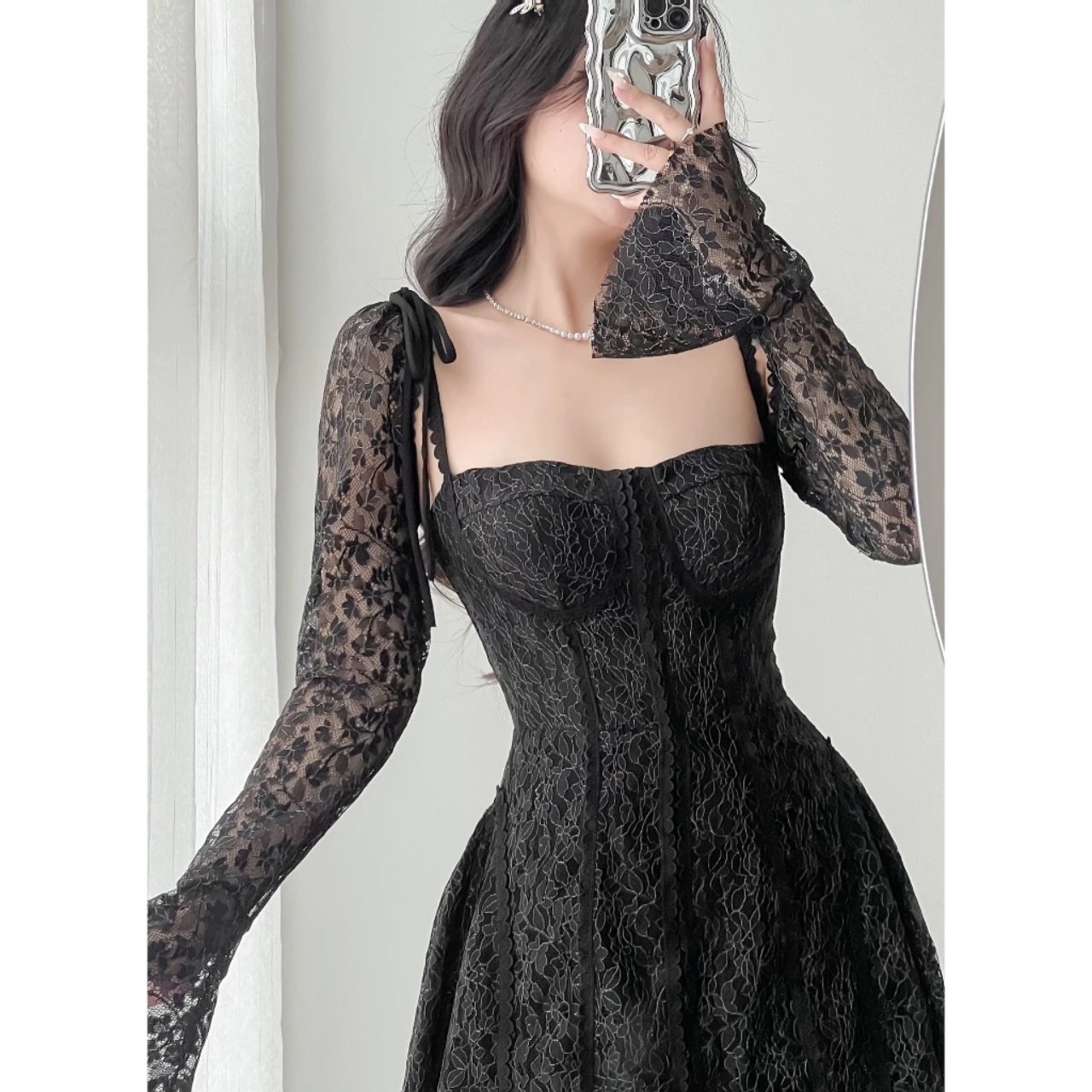 Đầm ren tay loe tiểu thư dự tiệc, dạo phố siêu xinh by8622