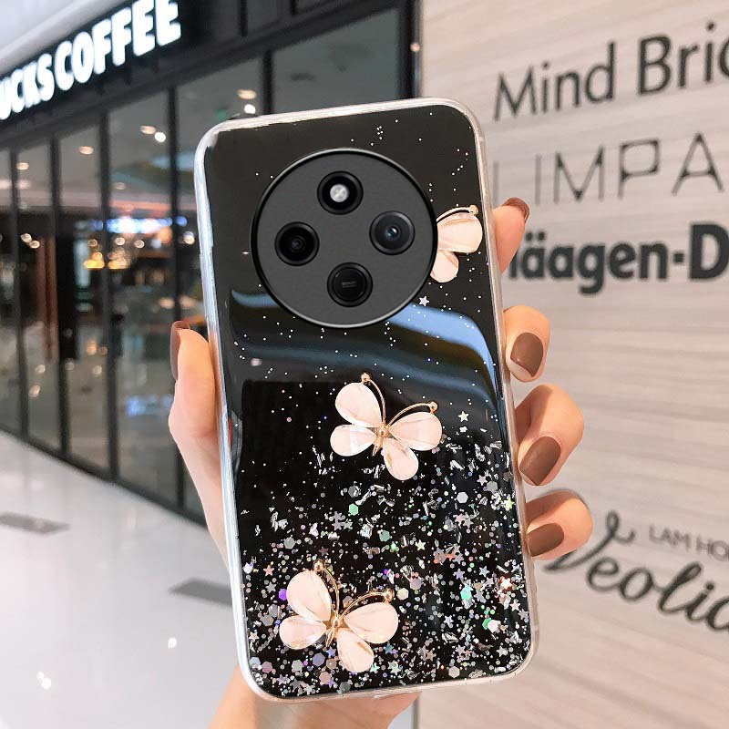 New Phone case Redmi 14C Back cover Sparkling Star Moon Soft Silicone Transparent Butterfly Pattern Anti Drop for Xiaomi Redmi 14C case. 