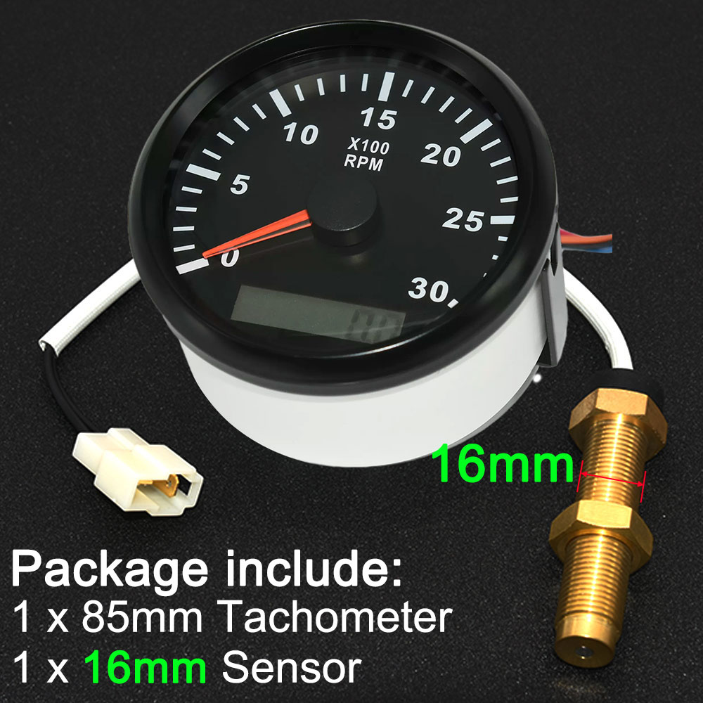 85มม. Tachometer LCD Hourmeter 3000RPM Tacho 12V ชั่วโมงสำหรับดีเซล ...