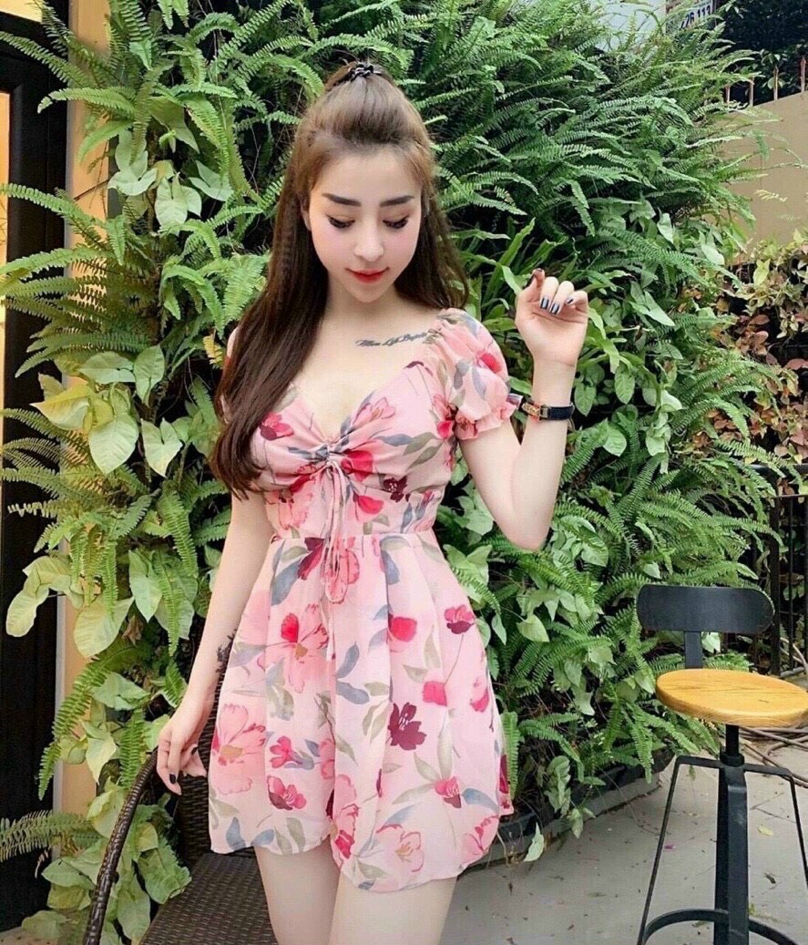 Jum hoa đùi trễ vai rút dây dễ thương