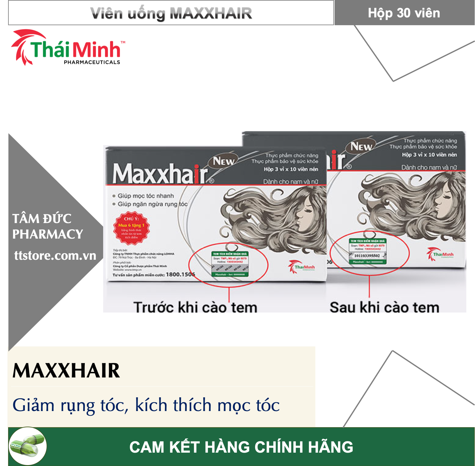 [HCM]MAXXHAIR [Hộp 30 viên] - Viên uống mọc tóc nhanh giảm rụng tóc [maxhair]