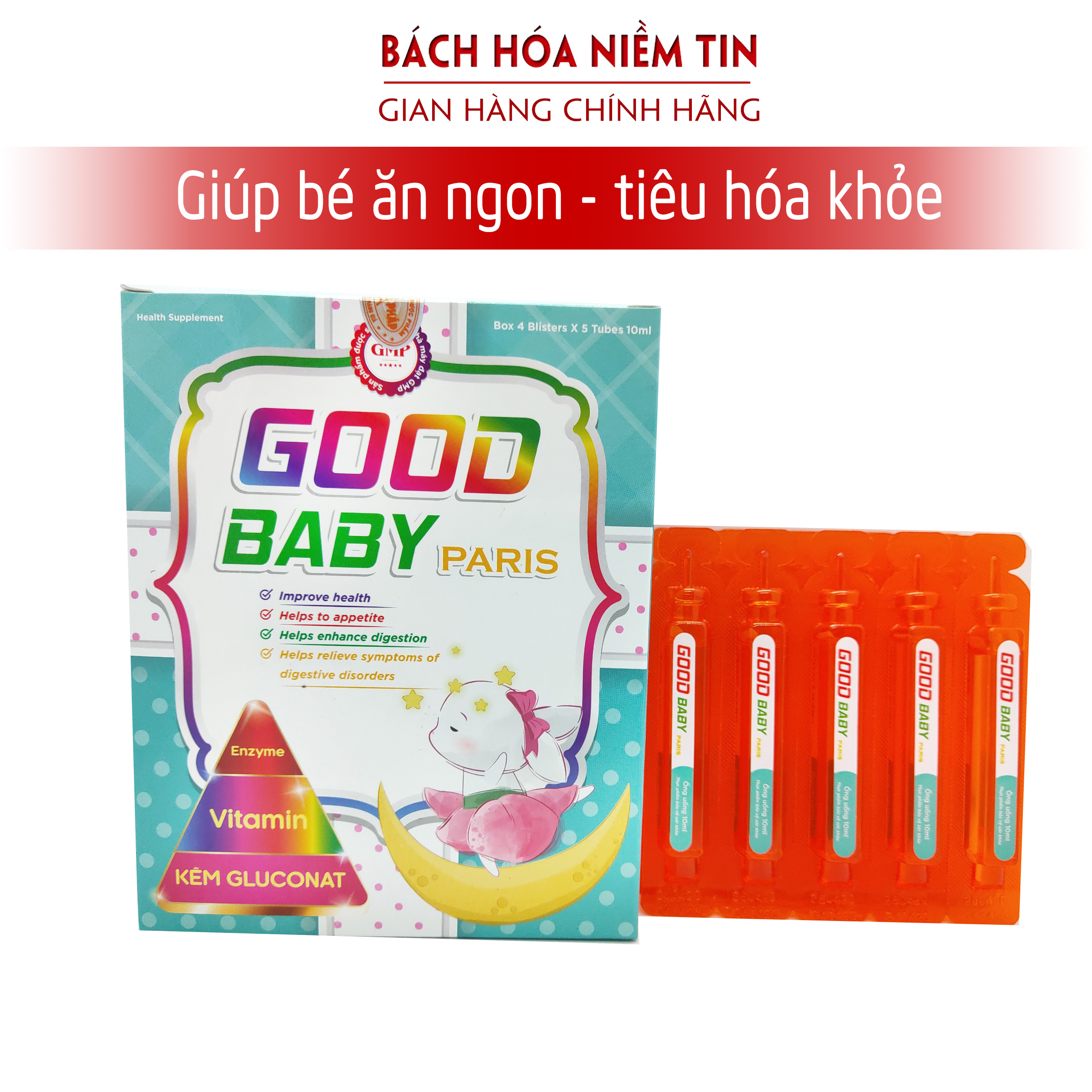 GOOD BABY - Paris - Bổ sung Vitamin, Enzyme, khoáng chất- Giúp bé ăn ngon, giảm rối loạn tiêu hóa, nâng cao sức khỏe - Hộp 20 ống 10ml - Chuẩn GMP Bộ Y tế