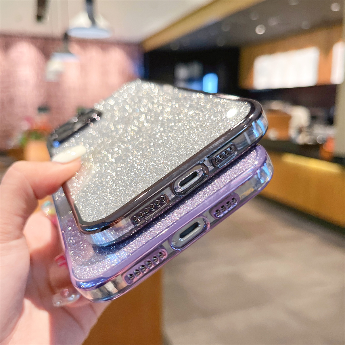 Luxury Plating Phone Case For iPhone 6 - 6 Plus Case iPhone 6S - 6S Plus Glitter Clear TPU Soft Cover Casing With Glitter Flake