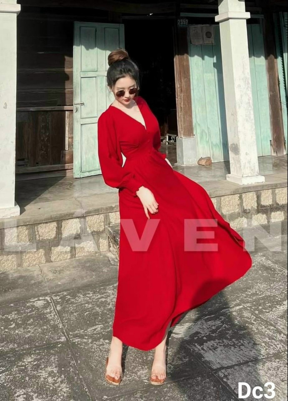 Đầm lụa tay dài hàng thiết kế xinh lung linh đủ màu như hình ld22