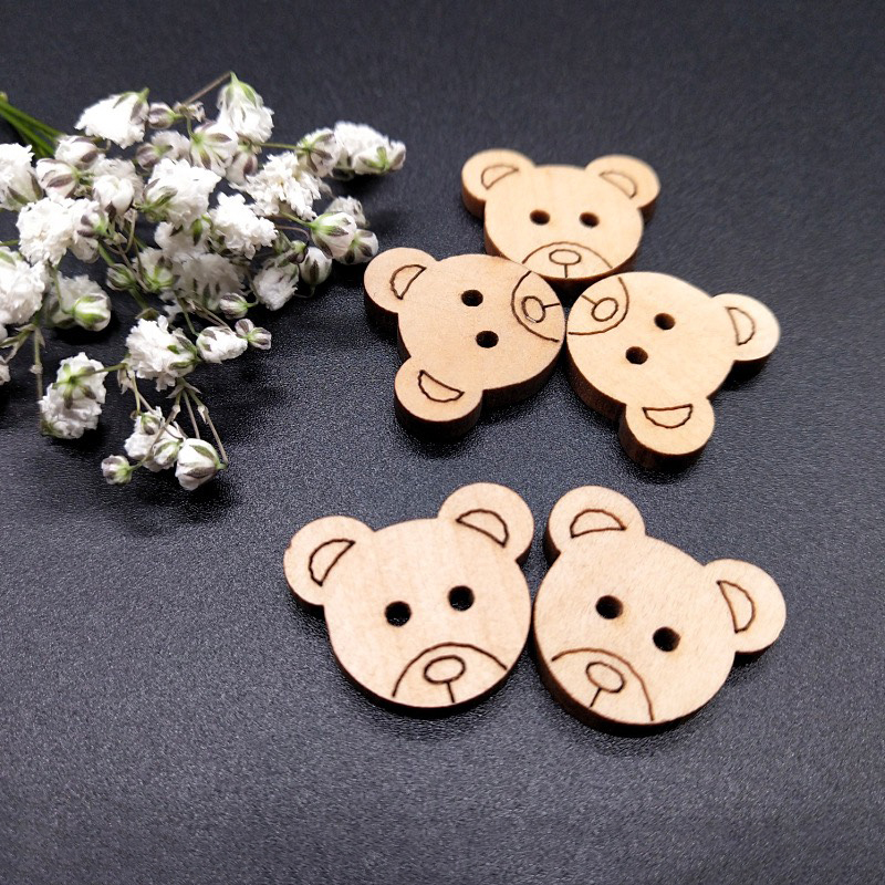 (5 cái) Nút gỗ hình mặt gấu Mini xinh xắn size 1.5cm
